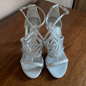 Guess Silver Rhinestone Stud Sandal Heels, Size 6